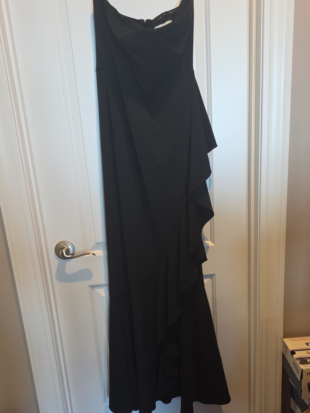 W11 Dress the Population Black Ruffled Maxi Dress